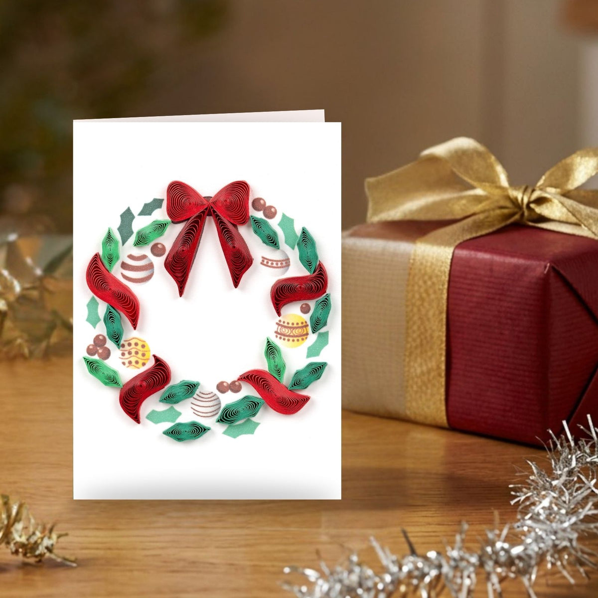 Mini Quilling Christmas Card Festve Wreath Quilled Art Handmade Miniature Design