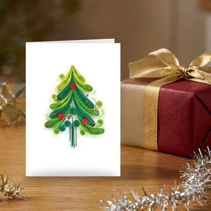 Mini Quilling Christmas Card Xmas Tree Quilled Art Handmade Miniature Design