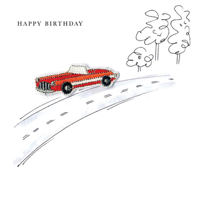 Vintage Car Happy Birthday Beaded Greeting Card
