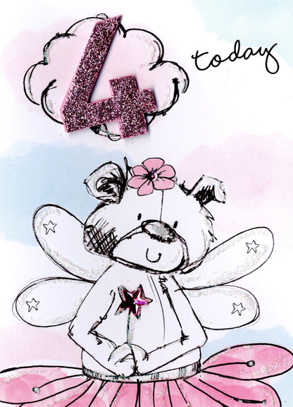 Scribble Bear Girls 4th Birthday Greeting Card
