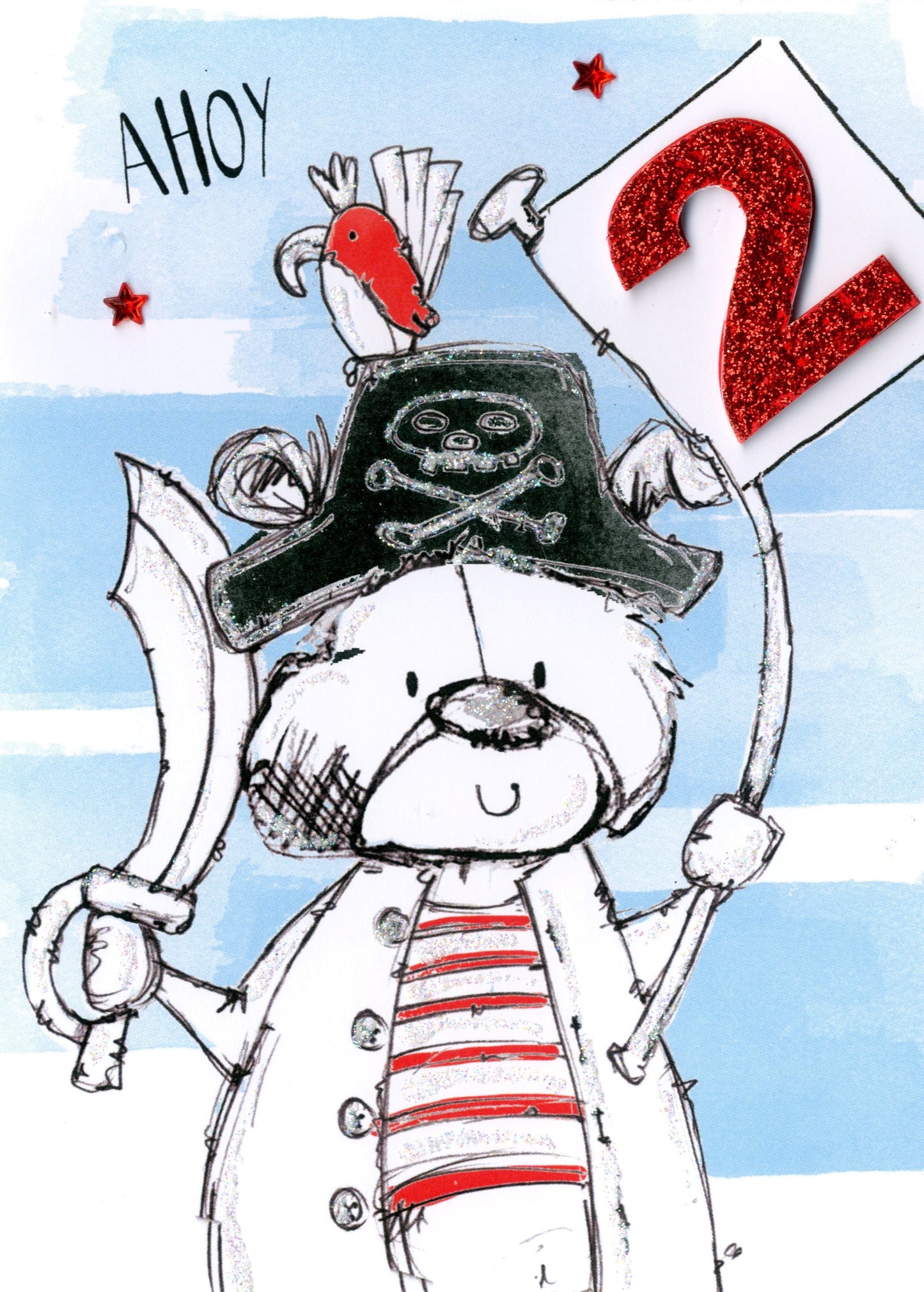 Scribble Bear Boys 2nd Birthday Greeting Card