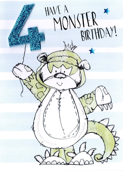 Scribble Bear Boys 4th Birthday Greeting Card