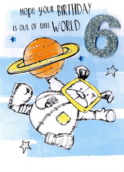 Scribble Bear Boys 6th Birthday Greeting Card