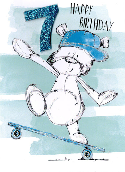 Scribble Bear Boys 7th Birthday Greeting Card
