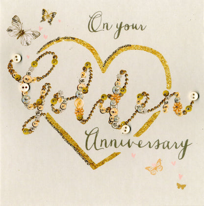 On Your Golden 50th Anniversary Buttoned Up Greeting Card