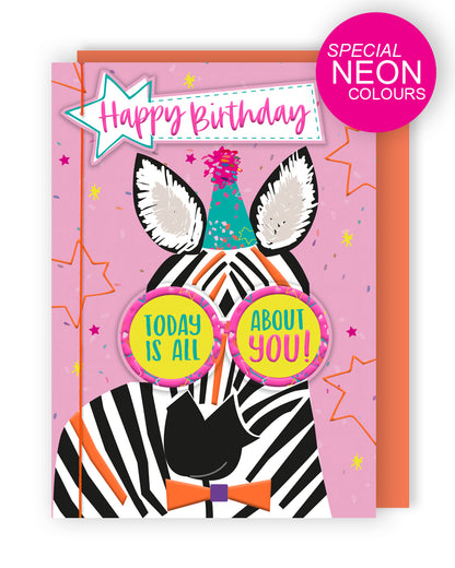 Today Is All About You! Wild & Fun! Hand-Finished Birthday Greeting Card