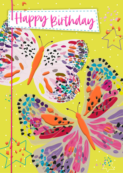 Happy Birthday Bright Butterflies Bonanza! Hand-Finished Birthday Greeting Card