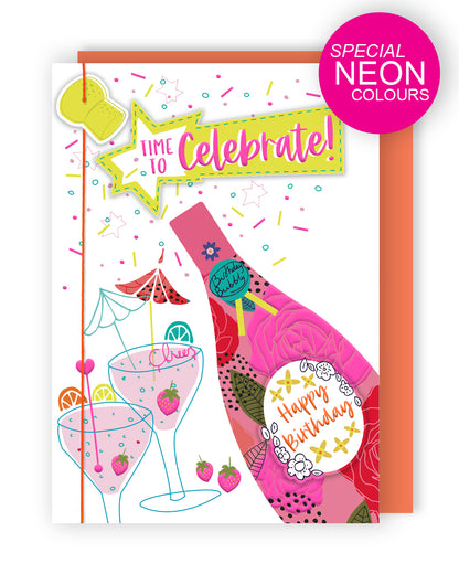 Time To Celebrate! Fun Fizz Juice! Hand-Finished Birthday Greeting Card