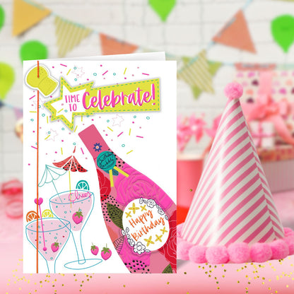 Time To Celebrate! Fun Fizz Juice! Hand-Finished Birthday Greeting Card