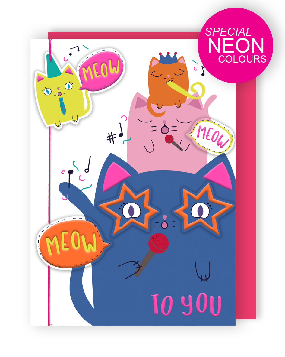 Meow Meow To You Meow-Tastic Sing-Along! Hand-Finished Birthday Greeting Card