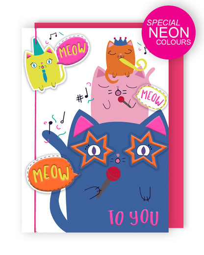 Meow Meow To You Meow-Tastic Sing-Along! Hand-Finished Birthday Greeting Card