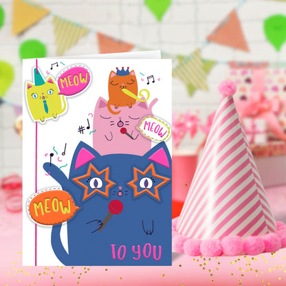 Meow Meow To You Meow-Tastic Sing-Along! Hand-Finished Birthday Greeting Card