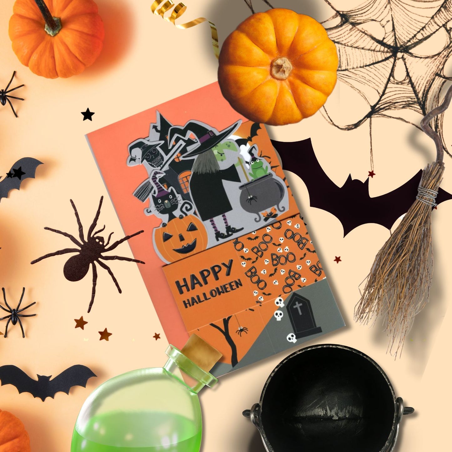 Spooky Witches Brew Pop Up Halloween Card 3D Clever Cubes Greeting Card