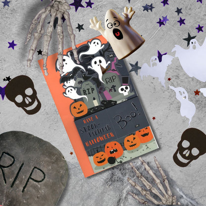 Spooky Ghosts Pop Up Halloween Card 3D Clever Cubes Greeting Card