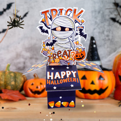 Trick Or Treat? Pop Up Halloween Card 3D Clever Cubes Greeting Card