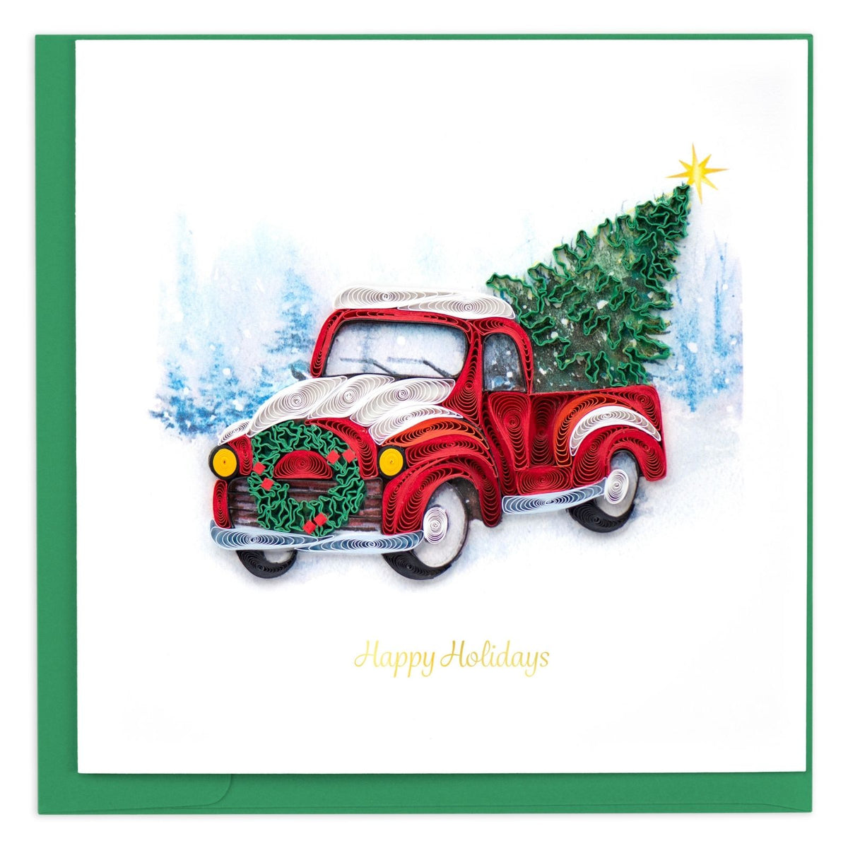 Quilling Christmas Card Truck With Tree Quilled Art Hand-Finished Design