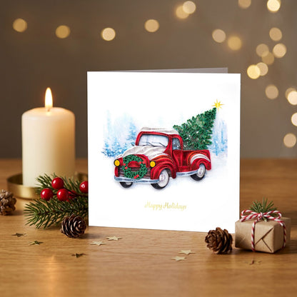 Quilling Christmas Card Truck With Tree Quilled Art Hand-Finished Design