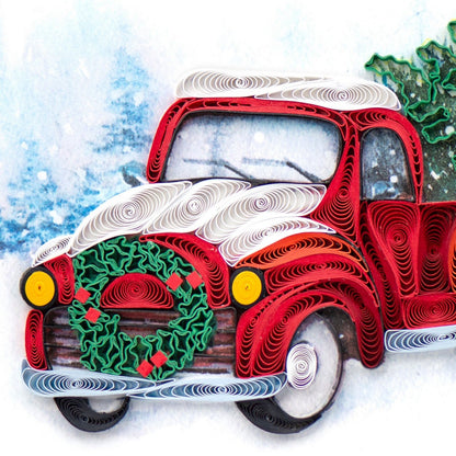 Quilling Christmas Card Truck With Tree Quilled Art Hand-Finished Design