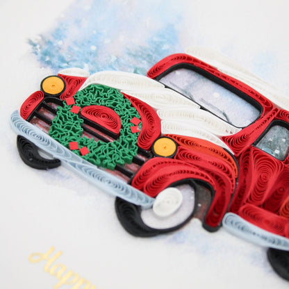 Quilling Christmas Card Truck With Tree Quilled Art Hand-Finished Design
