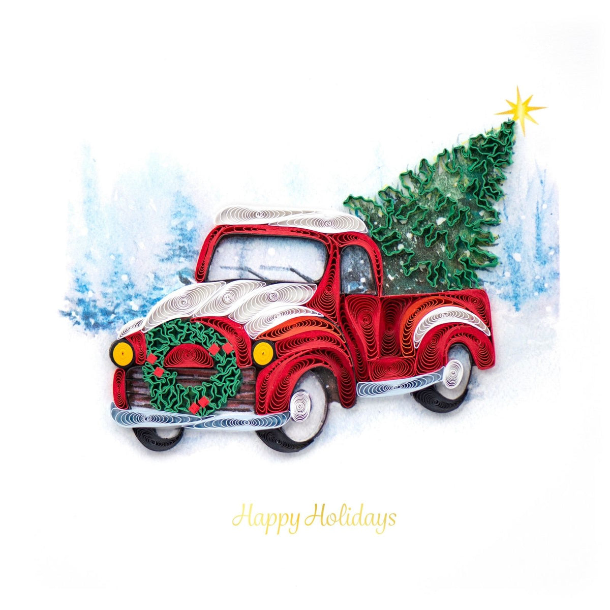 Quilling Christmas Card Truck With Tree Quilled Art Hand-Finished Design