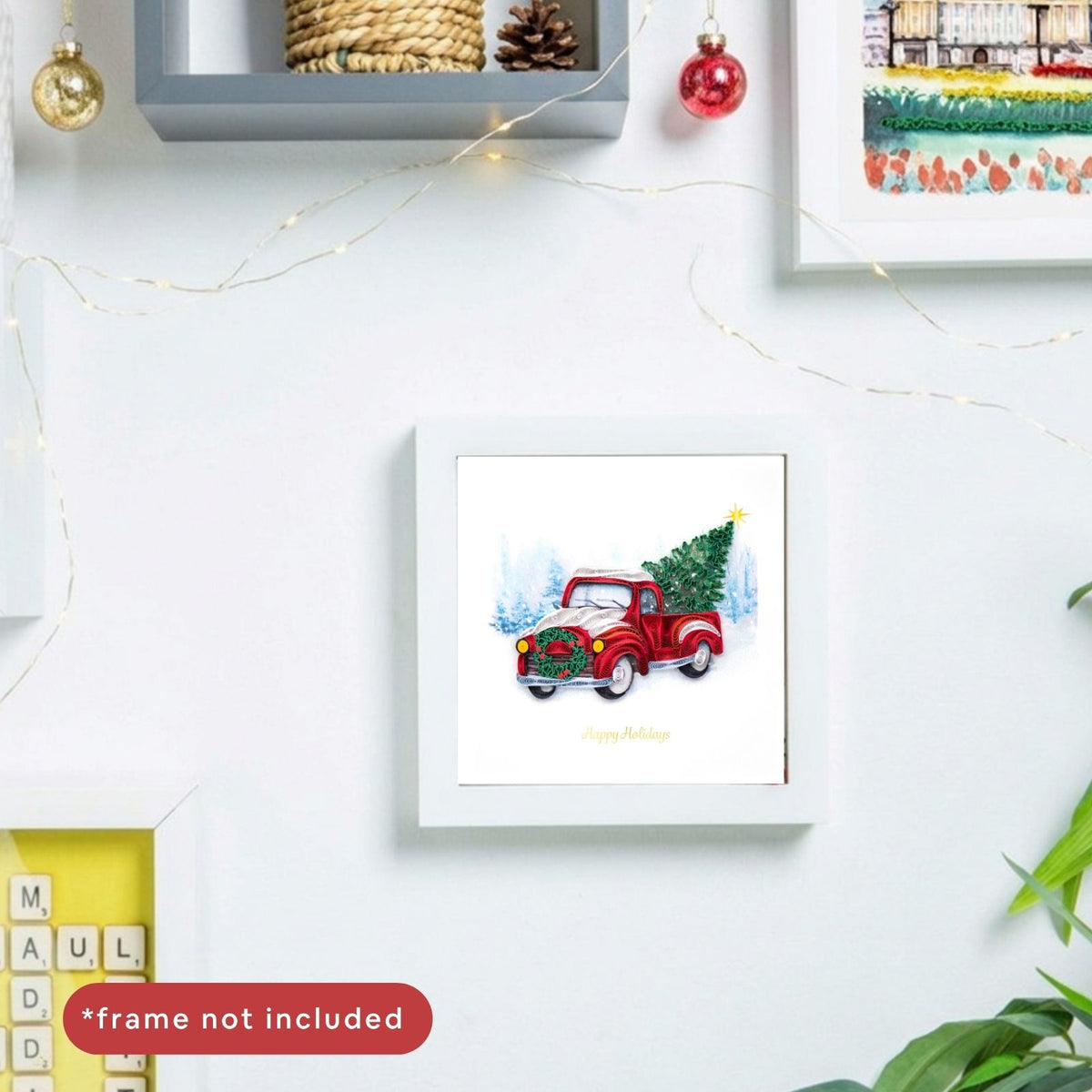 Quilling Christmas Card Truck With Tree Quilled Art Hand-Finished Design