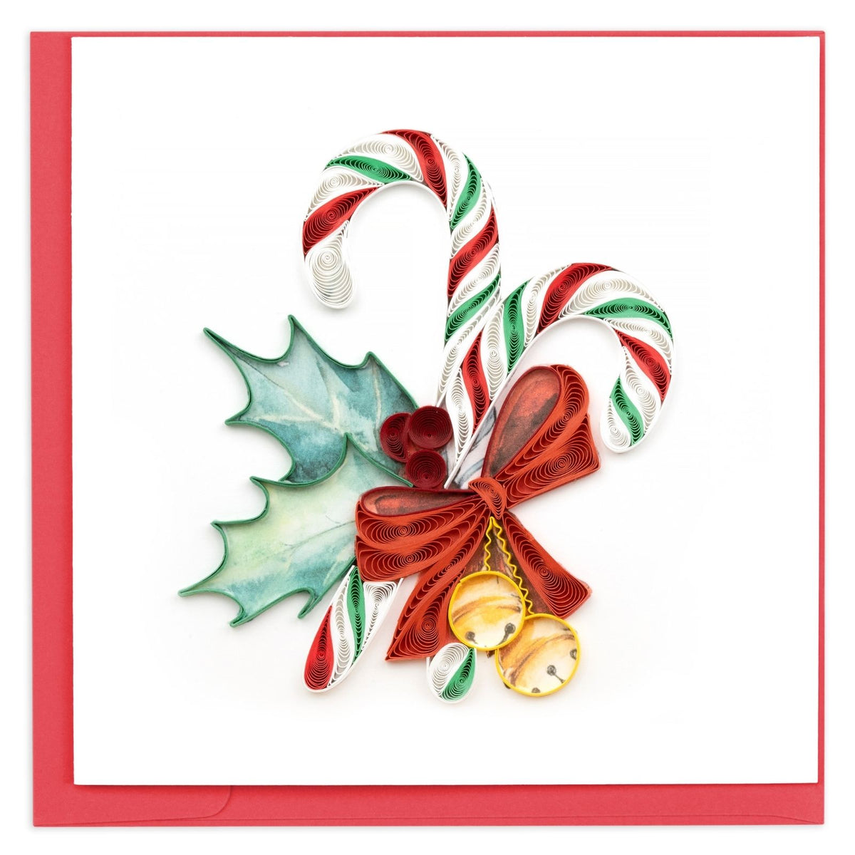 Quilling Christmas Card Festive Candy Canes Quilled Art Hand-Finished Design