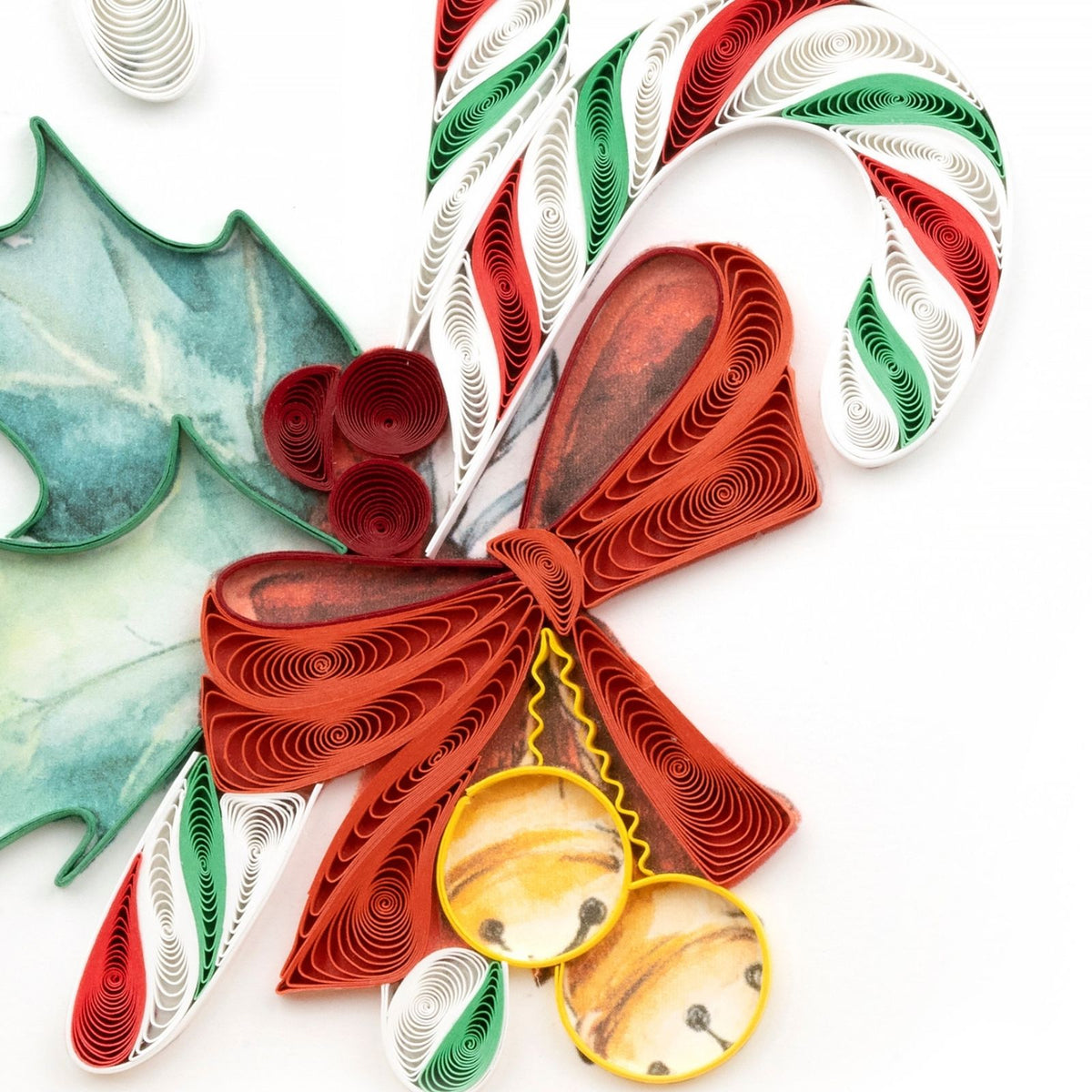 Quilling Christmas Card Festive Candy Canes Quilled Art Hand-Finished Design
