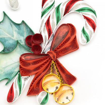 Quilling Christmas Card Festive Candy Canes Quilled Art Hand-Finished Design