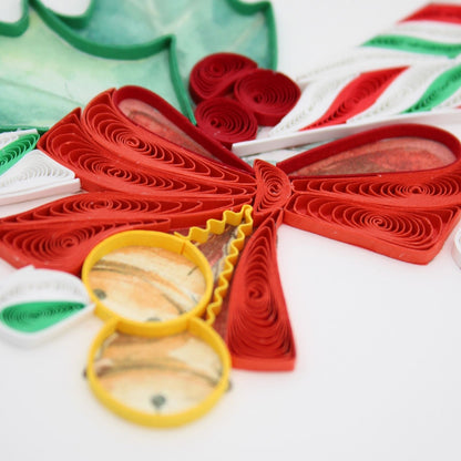 Quilling Christmas Card Festive Candy Canes Quilled Art Hand-Finished Design