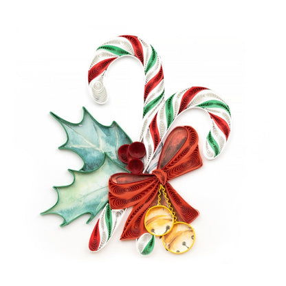 Quilling Christmas Card Festive Candy Canes Quilled Art Hand-Finished Design