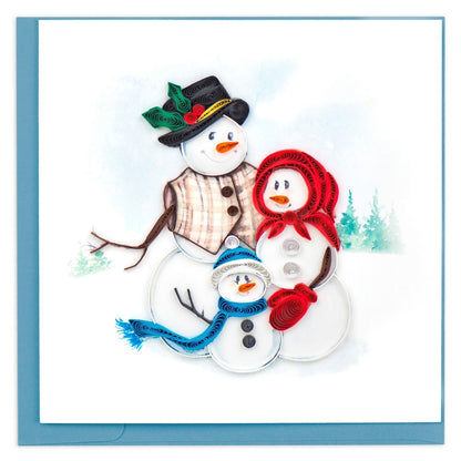 Quilling Christmas Card Jolly Snowman Family Quilled Art Hand-Finished Design