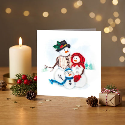 Quilling Christmas Card Jolly Snowman Family Quilled Art Hand-Finished Design