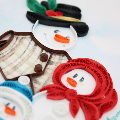 Quilling Christmas Card Jolly Snowman Family Quilled Art Hand-Finished Design