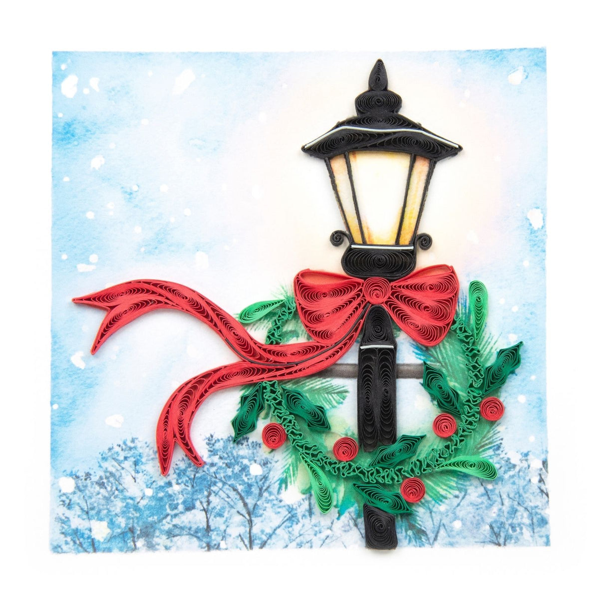 Quilling Christmas Card Festive Lamp Post Quilled Art Hand-Finished Design