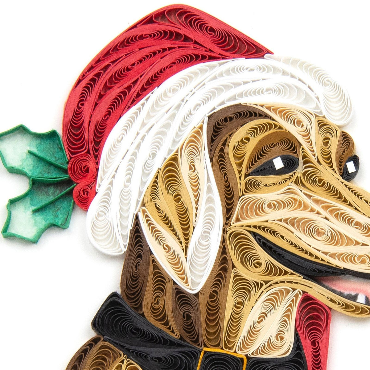 Quilling Christmas Card Dog In Santa Hat Quilled Art Hand-Finished Design