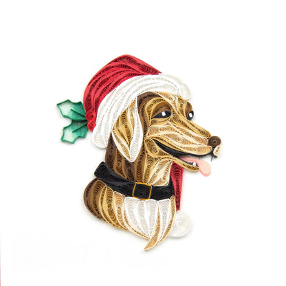Quilling Christmas Card Dog In Santa Hat Quilled Art Hand-Finished Design