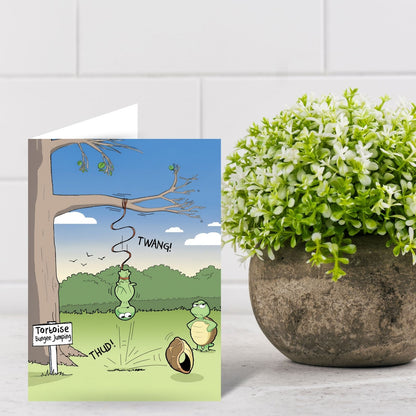 Funny Twizler Greeting Card Tortoise Bungee Jump Birthday Any Occasion Humour