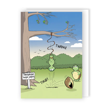 Funny Twizler Greeting Card Tortoise Bungee Jump Birthday Any Occasion Humour