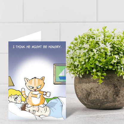 Funny Twizler Greeting Card Hungry Cat Birthday Or Any Occasion Humour