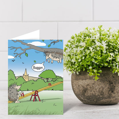 Funny Twizler Greeting Card Hedgehog See-Saw Birthday Or Any Occasion Humour
