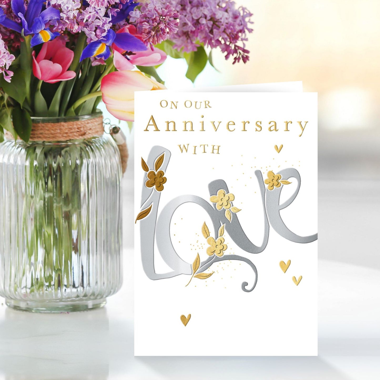 On Our Anniversary With Love Flowerful Love! Anniversary Greeting Card