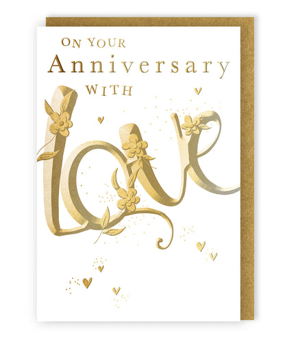 On Your Anniversary With Love Gold Flowerful Love! Anniversary Greeting Card