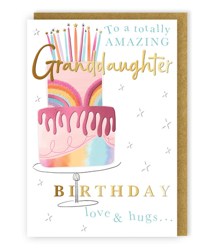 To A Totally Amazing Granddaughter Rainbowtastic Cake! Birthday Greeting Card