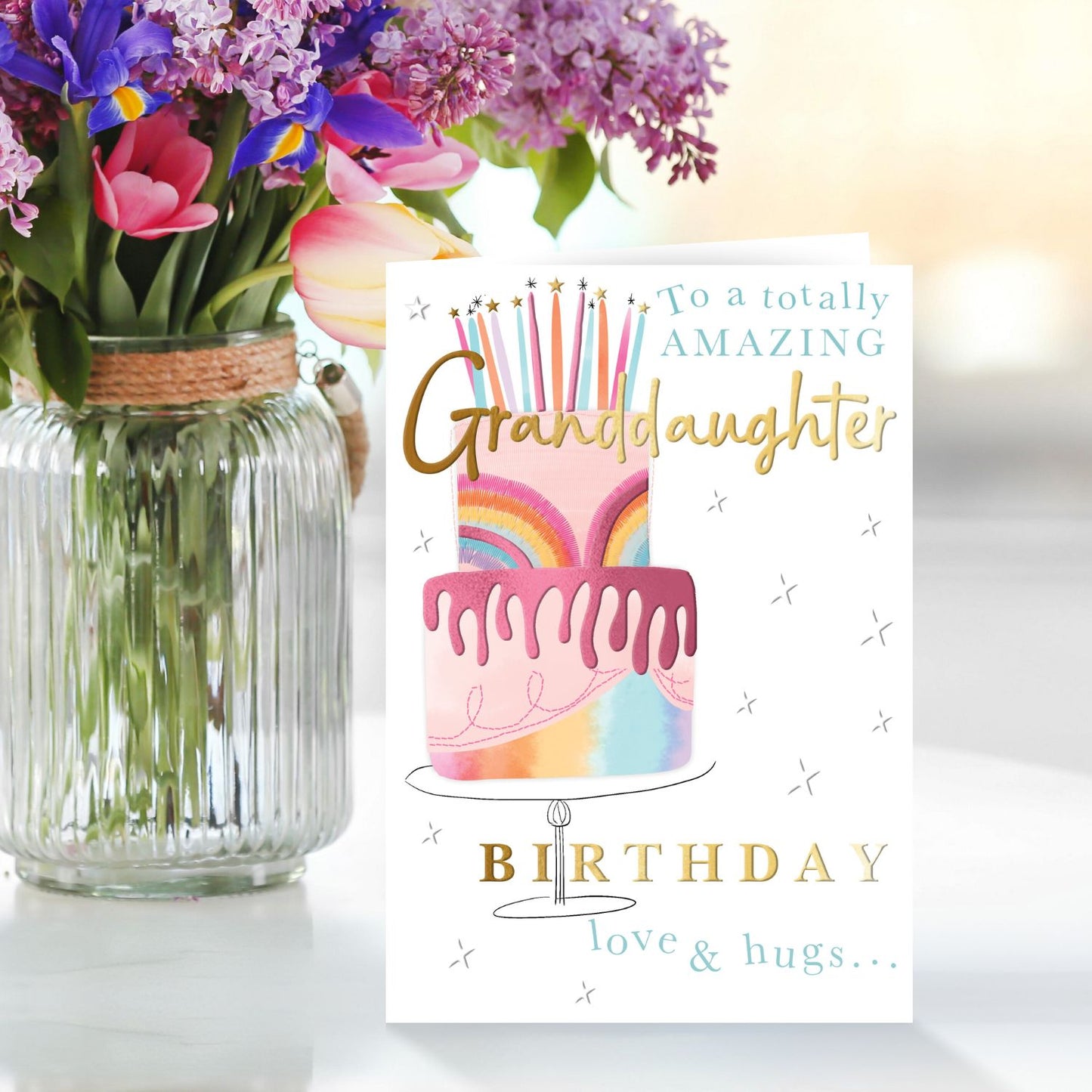 To A Totally Amazing Granddaughter Rainbowtastic Cake! Birthday Greeting Card