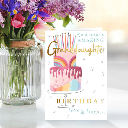 To A Totally Amazing Granddaughter Rainbowtastic Cake! Birthday Greeting Card