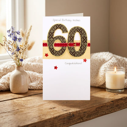 60th Birthday Card For Him Champagne Hand-Finished Embellished 60 Design