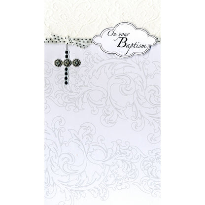 On Your Baptism Card Religious Champagne Hand-Finished Embellished Cross Design