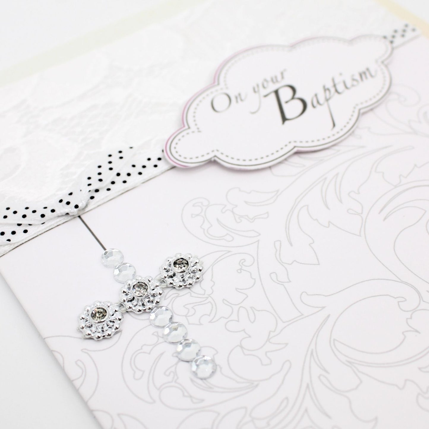 On Your Baptism Card Religious Champagne Hand-Finished Embellished Cross Design