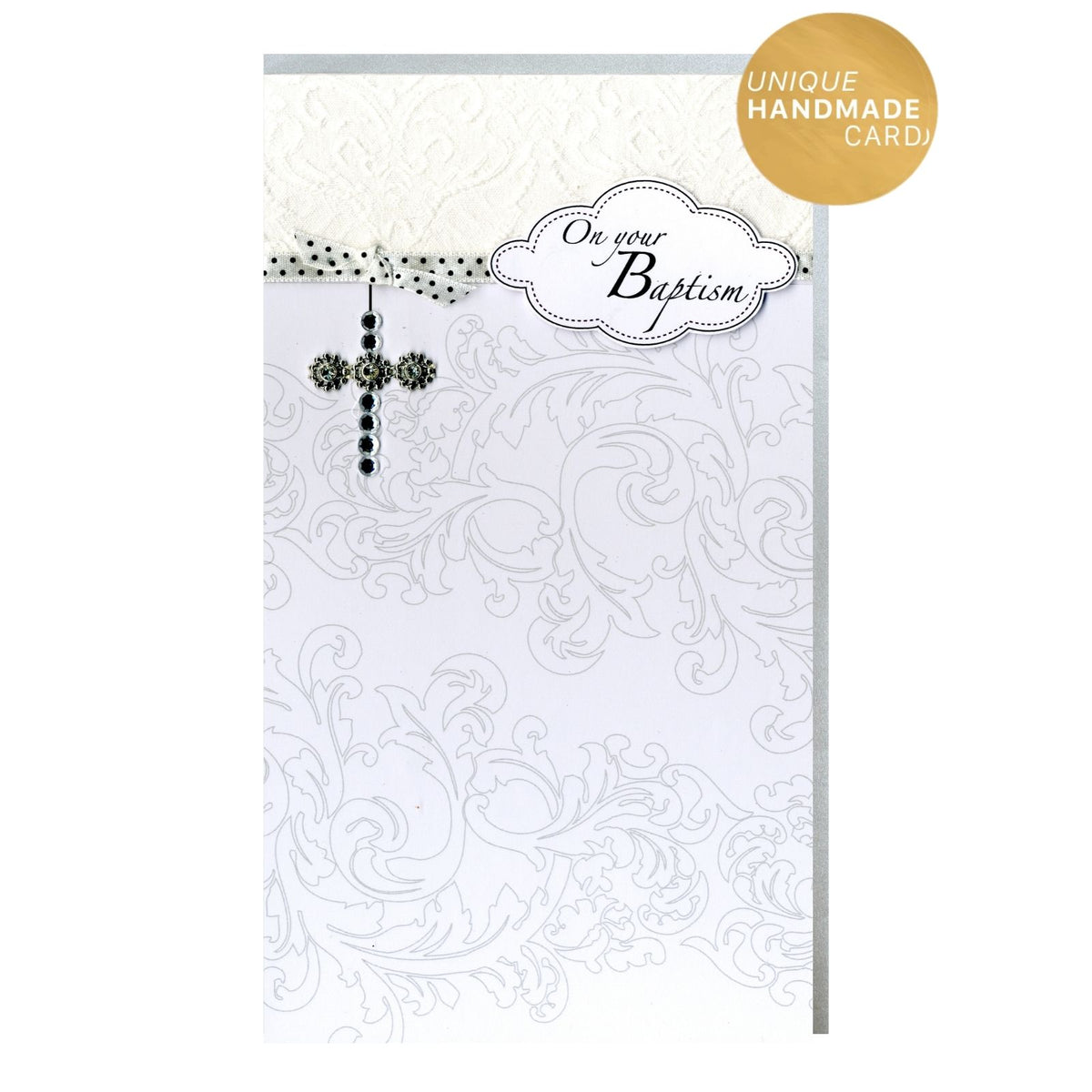 On Your Baptism Card Religious Champagne Hand-Finished Embellished Cross Design