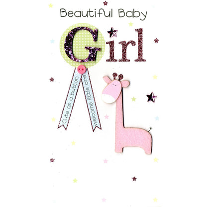 New Baby Card For Baby Girl Champagne Hand-Finished Embellished Giraffe Design